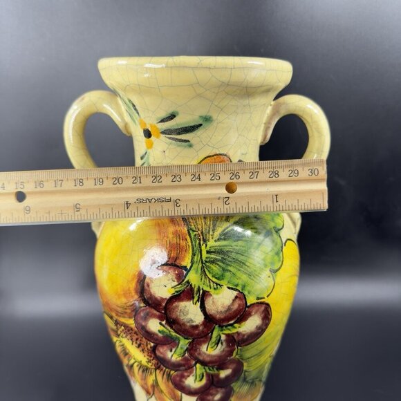 Venetian Italian Pottery Vase Jug With Handles Crackled Glaze Fruit Vegetable - Picture 4 of 16